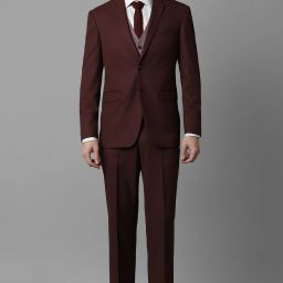 Men Men Maroon Slim Fit Solid Formal Three Piece Suit Solid Suit-13