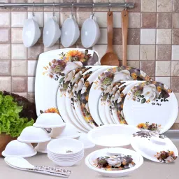 Pack of 32 Melamin Dinner set Boss Elegant, Stain Resistant, Beautiful White Floral Design Dinner Set-image-48