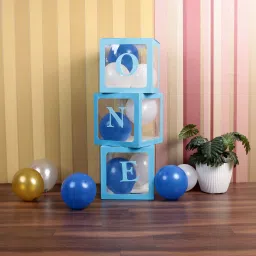 Solid Paper Blue One Balloon Box For 1St Birthday Parties Decorations Set 3 Box Balloon-image-5
