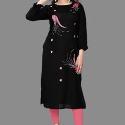 Women Embroidered Cotton Rayon Straight Kurta-image-99