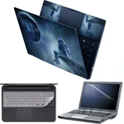 Anweshas 4 in 1 Combo Pack with Laptop Skin Sticker Decal, Palmrest Skin, Screen Protector, Key Guard for 15.6 Inch Laptop - Astronaut Outer Space Stars Combo Set-18