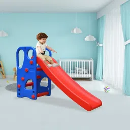 BABY SLIDE , SUPER SENIOR KIDS SLIDE , FOLDABLE , PORTABLE GARDEN SLIDE FOR KIDS , INDOOR OUTDOOR SLIDE FOR BOYS AND GIRLS WITH BASKETBALL AND A BALL (AGE 1 YEAR- 10 YEARS )RED BLUE-10