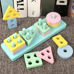 little mind Wooden 4 Shapes Geometric Board Blocks Sorting and Stacking Montessori Blocks image 4