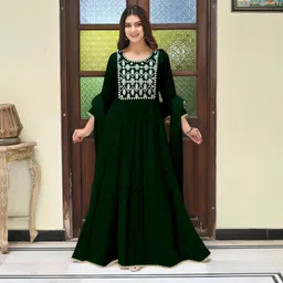 miss clothing Embroidered Cotton Rayon Stitched Anarkali Gown-picture-23