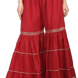 Women Relaxed Maroon Cotton Blend Trousers-image-56