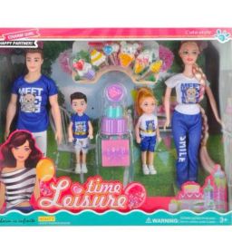 Family Doll Set, 4 Fashion Dolls with Matching Outfits, With Cake And Ice-cream-image-10