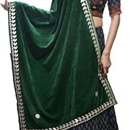 Velvet Embellished, Floral Print, Embroidered Green Women Dupatta-image-5