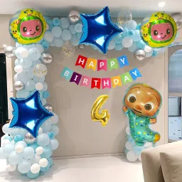 Cocomelon Theme 4th Birthday Decoration Kit with JJ Foil & Happy Birthday Banner-image-73