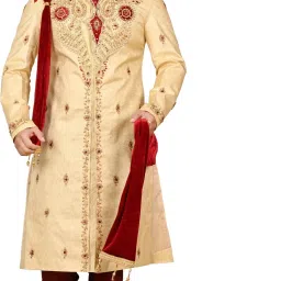 Diamond Style Gold Jacquard - Look Regal for Weddings Festivals & Special Events Embroidered Sherwani-image-55