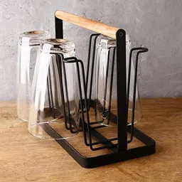 Table Top Wooden Mug Holder Kitchen Stand Organizer for Drinkware Drying Rack Stainless Steel Glass Holder-image-22