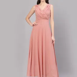 Women Fit and Flare Pink Maxi/Full Length Dress-image-82