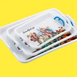 Premium Quality Plastic Set of 3 Serving Tray For Daily Kitchen Use Tray A5 Tray Serving Set-image-3
