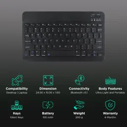 Candytech KEYBEE Bluetooth Keyboard for 10 Inch Tablets (ABS Material with 78 Keys, Black) image 2