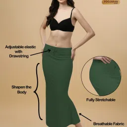 Shayonam and Shayonam Fishcut Saree Shapewear Green Lycra Bland Petticoat Lycra Blend Petticoat-image-64