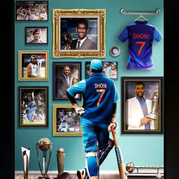 MS Dhoni Photo Frame | MS Dhoni Cricket Poster with Frame Digital Reprint 13.5 inch x 10 inch Painting-11