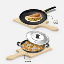 Non-Stick Dosa Tawa & Appam Maker | Granite Finish | PFOA Free Tawa Paniarakkal with Lid 1 L capacity 26.5 cm diameter-image-33