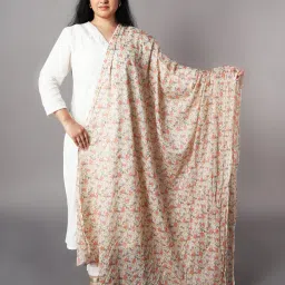 Pure Cotton Floral Print Beige Women Dupatta-image-2