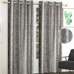 exporthub Grey Floral Polyester 8 Ft Blackout Eyelet Door Curtains (Set of 2)-picture-36