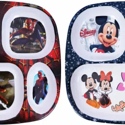 Micky and Spider Cartoon Printed Kids Dinner 4 Section Plate Sectioned Plate-image-40