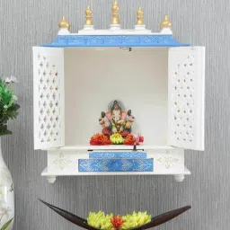 india home wood Blue Sheesham Wall Mounted Mandir With Door-picture-36