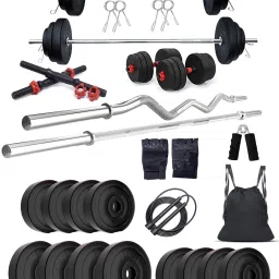 50 kg PVC GYM KIT WITH 3FT CURL, 3FT STRAIGHT ROD AND ACCESSORIES Home Gym Combo-41