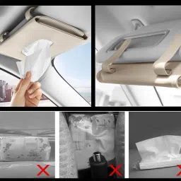 monolive Beige Leatherite Rectangle Shape Fancy Design Tissue Dispencer For Car-127 Vehicle Tissue Dispenser image 3