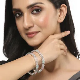 zeneme Brass Cubic Zirconia Rhodium Bangle Set image 3