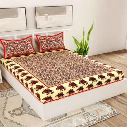 uniqchoice Red Traditional 120 TC Cotton Queen Sized Bedsheet with 2 Pillow Cover-picture-32