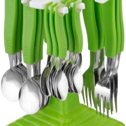 Green Super Premium Cutlery Set for Dining Table stainless steel 24 Piece Plastic, Stainless Steel Cutlery Set-image-37