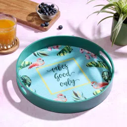 Round 12-Inch Good Vibes Print Serving Tray For Home & Dining Table Tray-picture-12