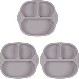 Set of 3 Self-Feeding Baby Dish With Suction Cups,Toddler Plates, Microwave Safe - Silicone-4