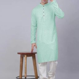 Men Chikan Embroidery Viscose Rayon A-line Kurta-image-48