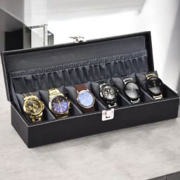 Watch Box Holder Case in 6 slots Faux Rexine & Blue velvet (6 Slots) Watch Box-image-22