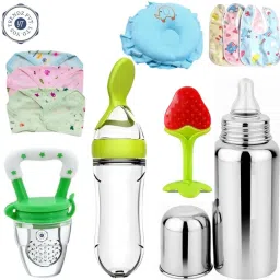Baby Feeding Kit steel Bottles,bibs,langot+fruit/food Feeder,pillow,teether - Silicon material-picture-6