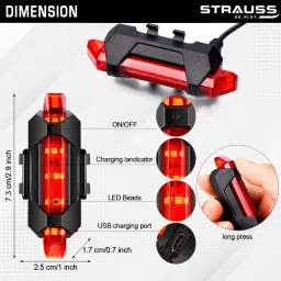 strauss Usb Rechargeable 5 Led Cycle Light Set | Bicycle Headlight | Cycle Back Light LED Front Rear Light Combo image 2