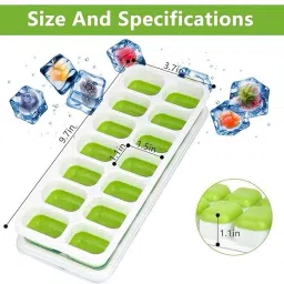 shree grb Ice Cube Tray for Freezer with Lid 14 Cavaties with Pop Up Easy Release Bottom Multicolor Plastic, Silicone Ice Cube Tray image 2