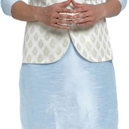 Men Dupion Silk Kurta Pyjama Ethnic Jacket Set-image-5