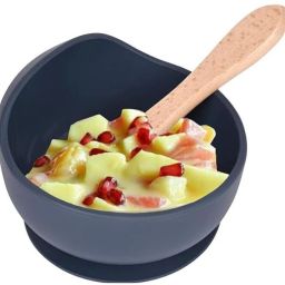 Baby Silicone Suction Bowl with Wood-Handle Spoon – Unbreakable, BPA‑Free - SILICONE-29