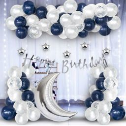 Happy Birthday Decoration Items, WhiteandBlue Balloons Pack Of 44-image-18