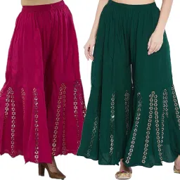 Pack of 2 Women Flared Multicolor Viscose Rayon Trousers-image-95