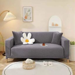cortina Grey Solid Jacquard 1 Seater Sofa Cover-picture-15