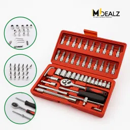mdealz 46-in-1 Tool Kit with Socket Set Hand Tools for Car, Bike, Home Compact Case Multipurpose Mechanic Bit Driver Hex Key Hardware Repair Box Utility Set Single Sided Rachet Wrench image 2