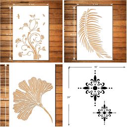 WALL PAINTING FOR (SIZE 16X24 INCH) TREE DESIGN, FEATHER , LEAF & ADIANT SHIMMERING ART STENCIL DESIGNS SUITABLE FOR ROOMS, HALLS, CRAFT, CEILING, ETC. Stencil-16