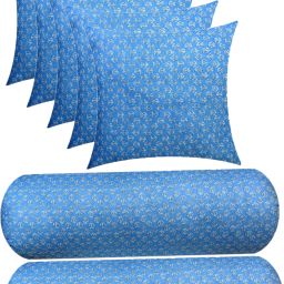 Combo Set of 5 Cushion And 2 Microfibre Floral Bolster Pack of 7-image-58