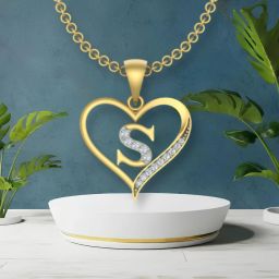 Jewels Initial Letter "S" In Heart Shaped locket Gold-plated Cubic Zirconia Brass Pendant-image-4