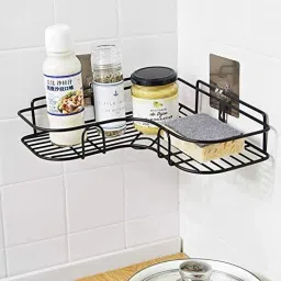 Multipurpose L Shape Wall Mounted Corner Shelf/Self Adhesive Stainless Steel Wall Shelf-7