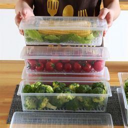 Plastic Plastic Fridge Storage Box Freezer Containers Food Basket Airtight Basket Storage Basket-16