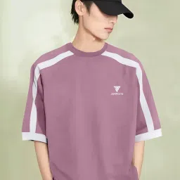 Men Solid Round Neck Cotton Blend Purple T-Shirt-image-96