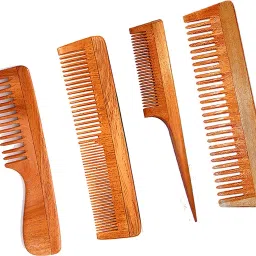 dreamwind Neem Wooden Comb Set For Women & Men (Wide Tooth Comb + Regular Comb + Tail Comb + Wide Tooth Handle Comb) (Pack of 4) image 3