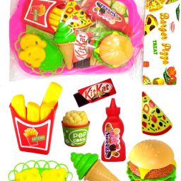 Barger Pizza Toy and French Fries with Food Trey for Boys Girls Kids Multicolor-46
